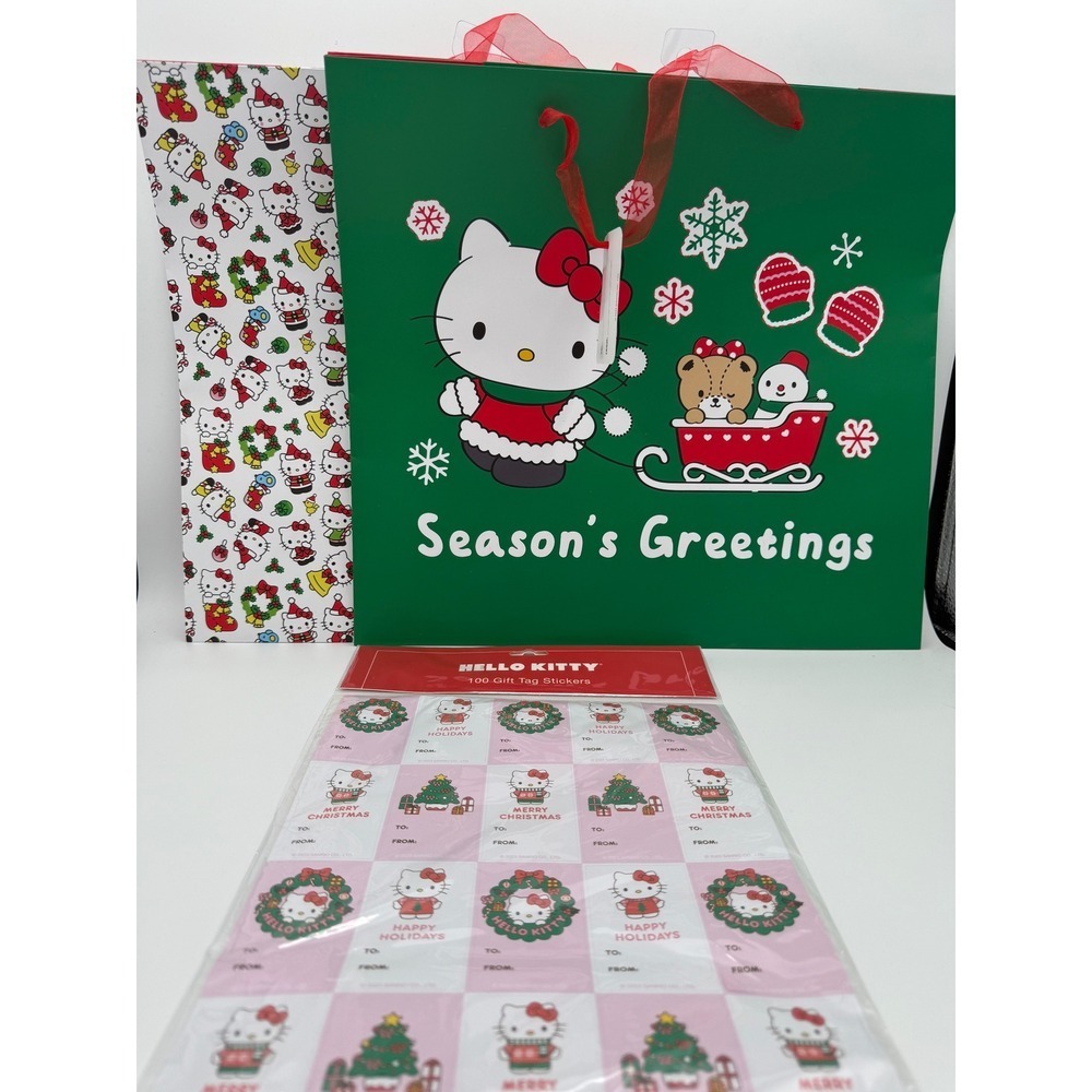 Hello Kitty Christmas Gift Bag Set Sanrio Holiday Stickers Tags Present